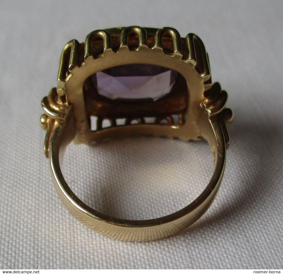 Dekorativer Großer 585er Gold Damenring Mit Schönem Amethyst (128167) - Ringe