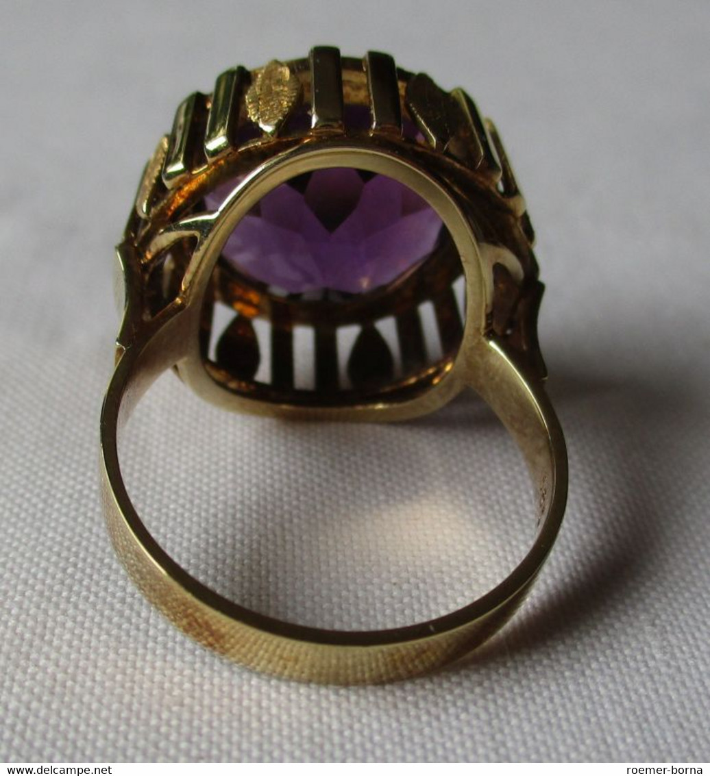 Dekorativer Großer 585er Gold Damenring Mit Schönem Amethyst (126607) - Bagues