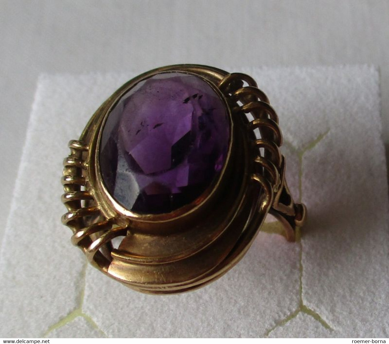 Dekorativer Großer 585er Gold Damenring Mit Schönem Amethyst (125357) - Anelli