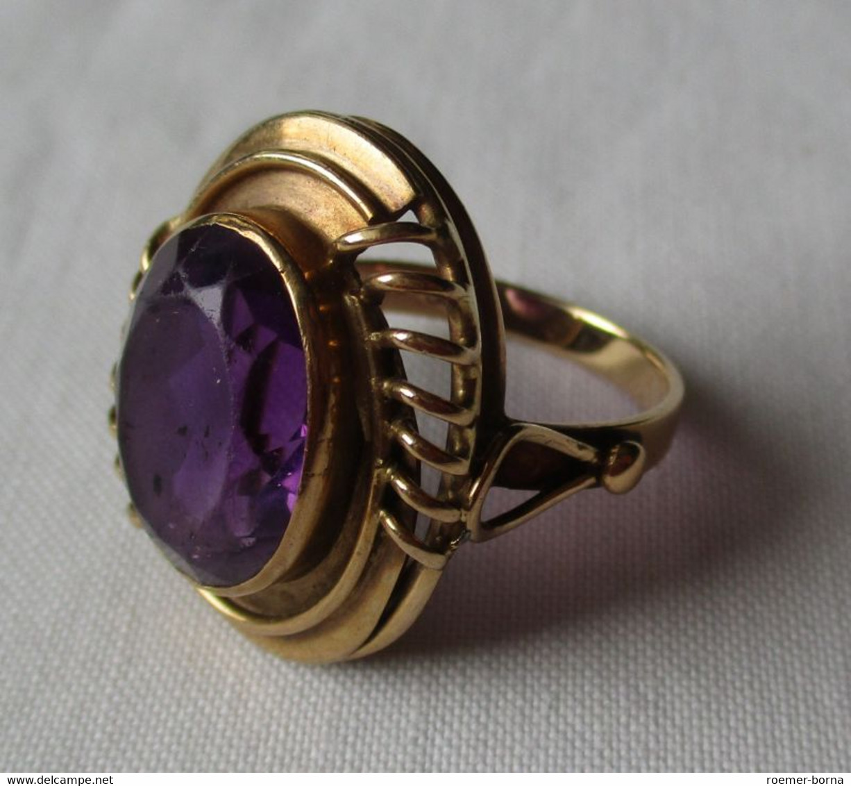 Dekorativer Großer 585er Gold Damenring Mit Schönem Amethyst (125357) - Rings