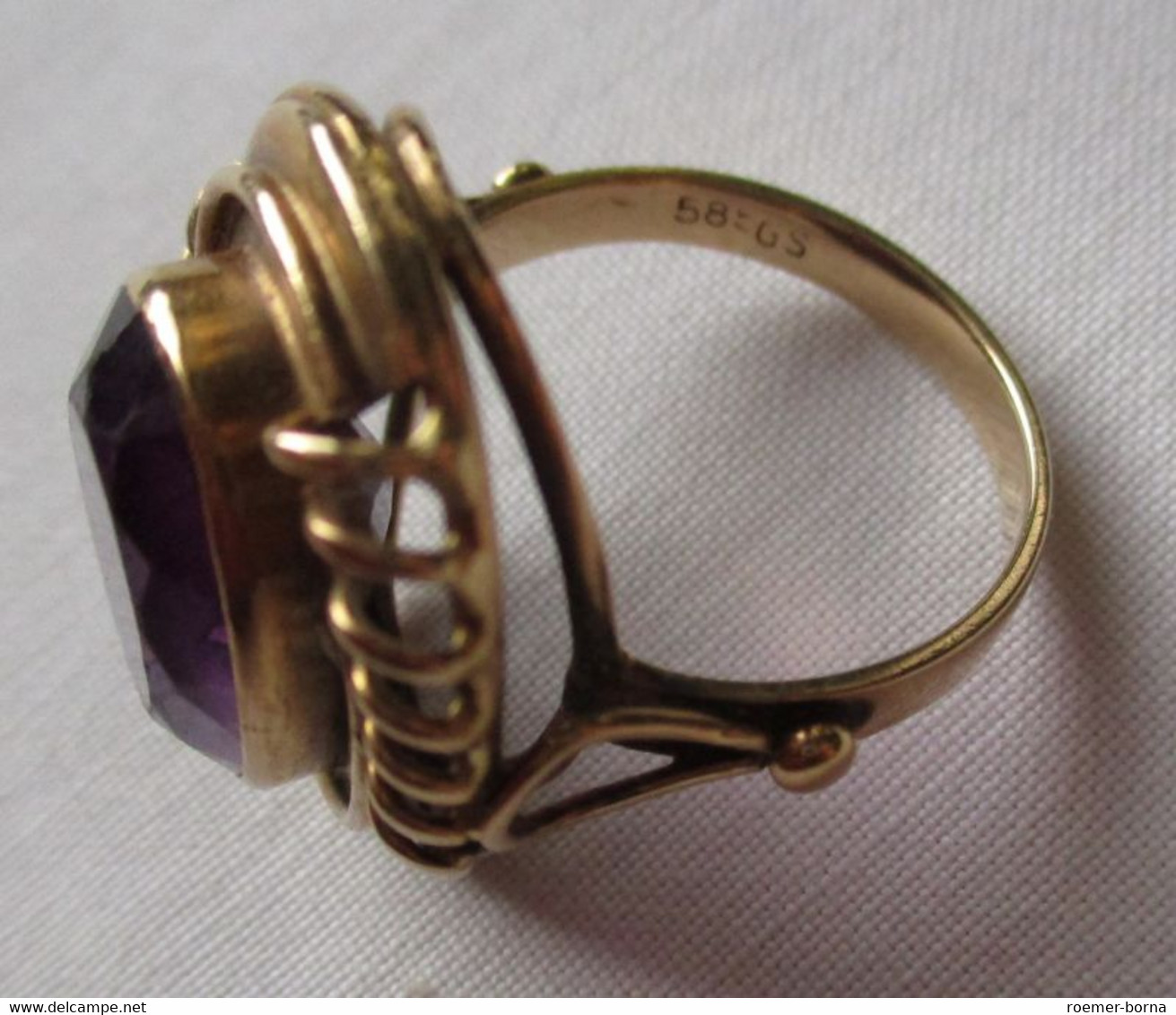 Dekorativer Großer 585er Gold Damenring Mit Schönem Amethyst (125357) - Ring