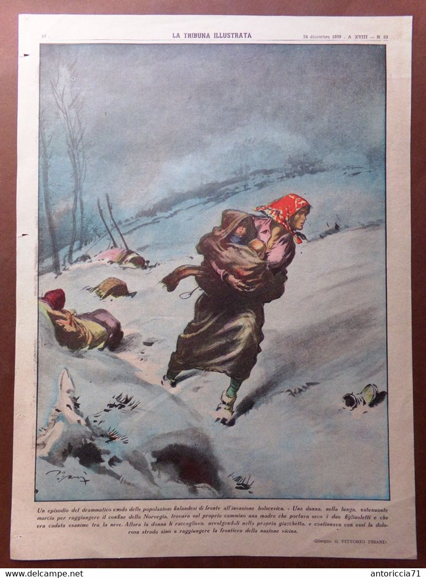 Retrocopertina Tribuna Illustrata Nr. 52 Del 1939 WW2 Esodo Finlandesi Invasione - Weltkrieg 1939-45