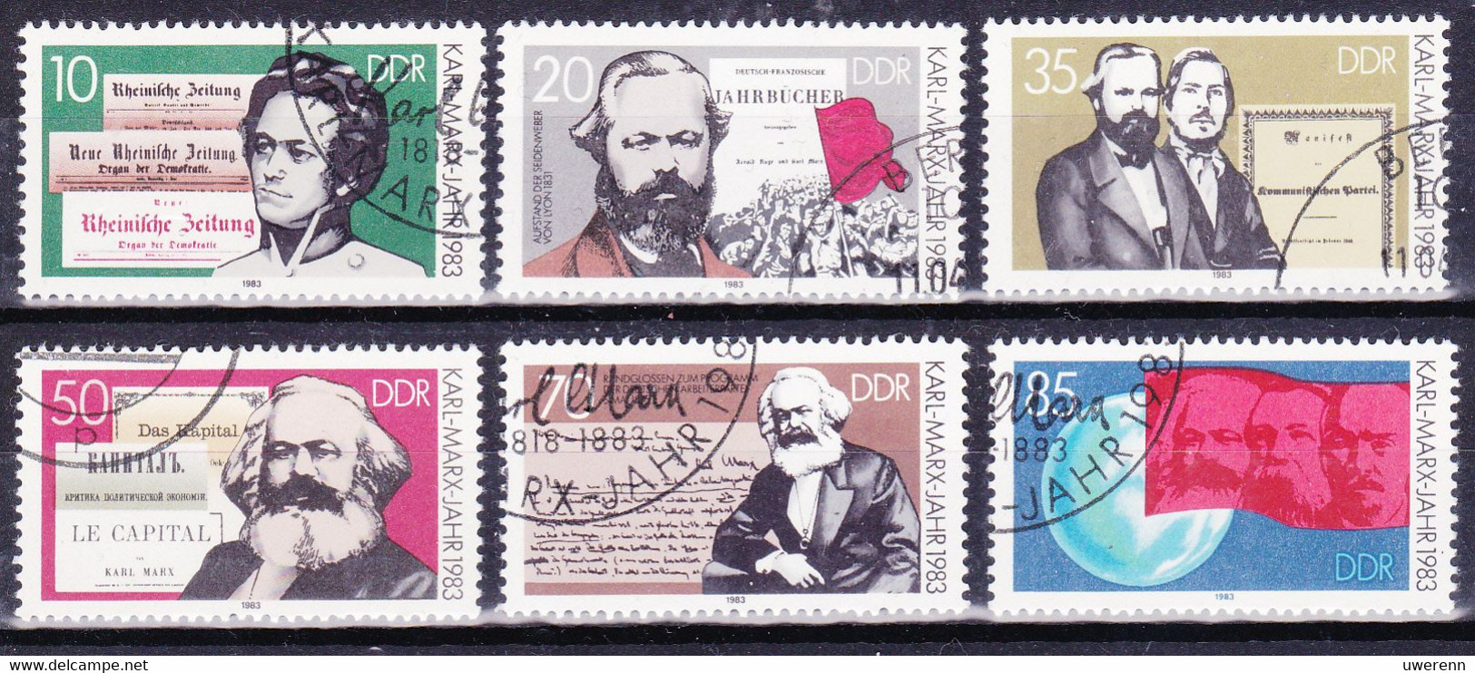 DDR 1983. 100. Todestag Von Karl Marx, Mi 2783-88 Gestempelt, SSt Komplett - Karl Marx