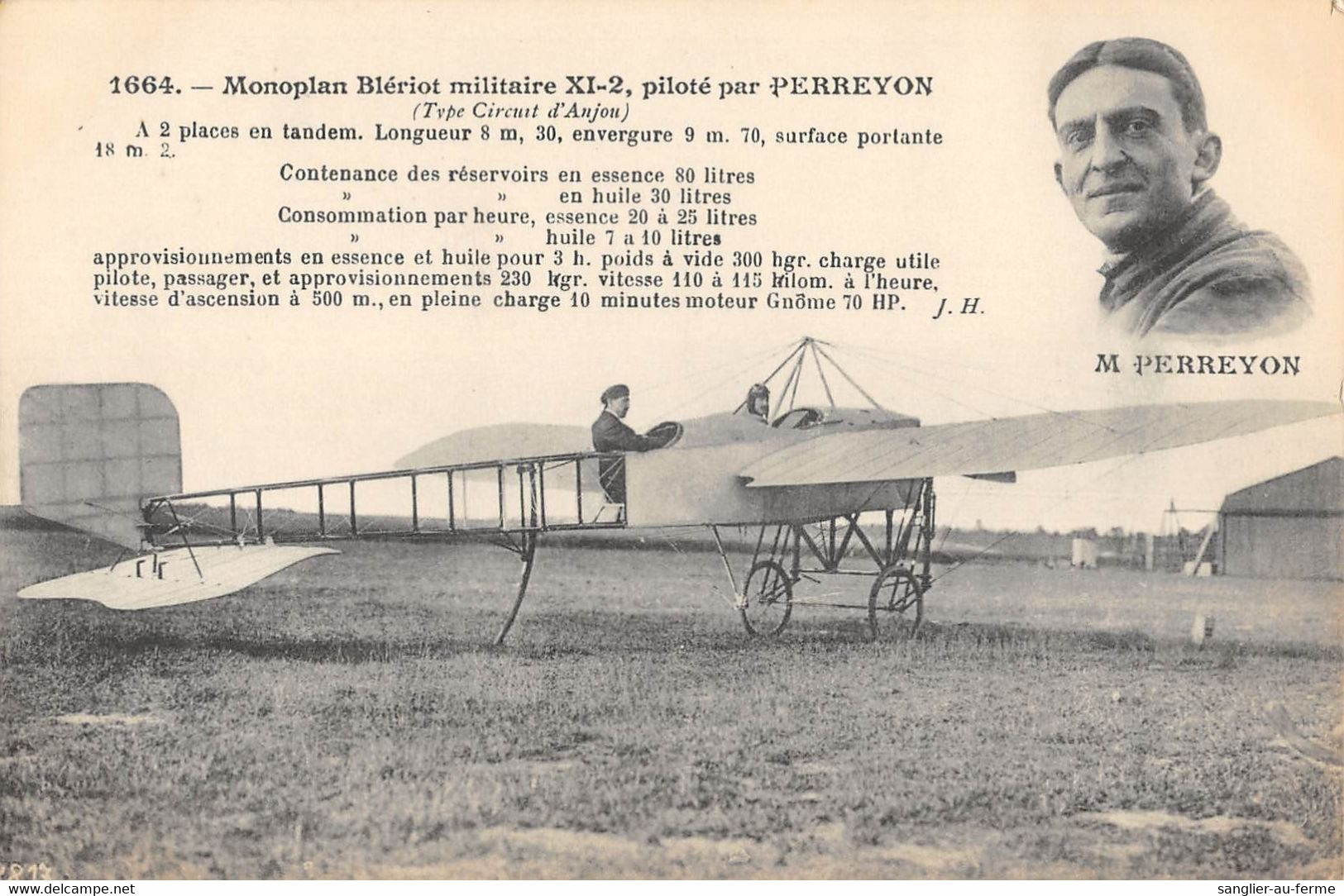 CPA AVIATION MONOPLAN BLERIOT MILITAIRE XI-2 PILOTE PAR PERREYON - ....-1914: Précurseurs