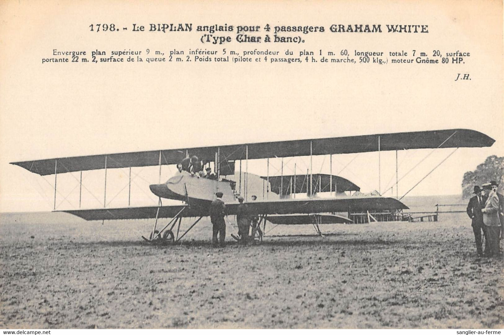 CPA AVIATION LE BIPLAN ANGLAIS POUR 4 PASSAGERS GRAHAM WHITE TYPE CHAR A BANC - ....-1914: Précurseurs