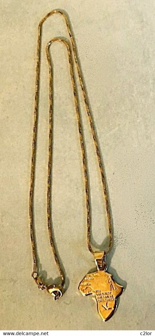 Pendentif Afrique Et Sa Chaîne En  Métal Doré NEUF - Hangers