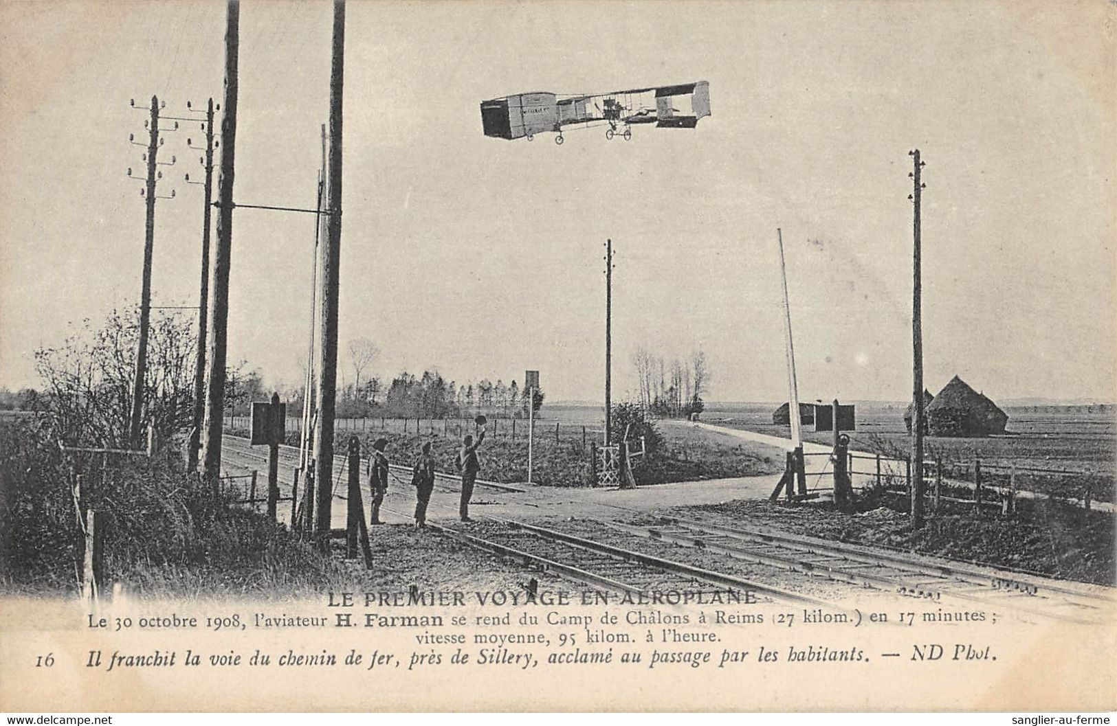 CPA AVIATION LE PREMIER VOYAGE EN AEROPLANE  HENRI FARMAN 1908 - ....-1914: Précurseurs