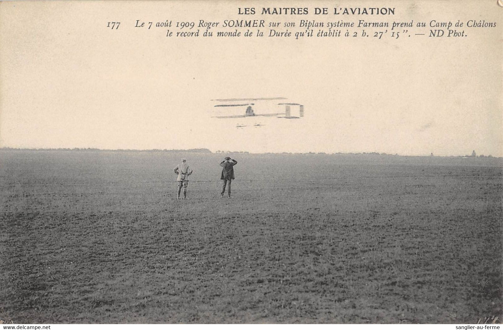 CPA AVIATION LES MAITRES DE L'AVIATION LE 7 AOUT 1909 ROGER SOMMER SUR SON BIPLAN FARMAN - ....-1914: Precursors