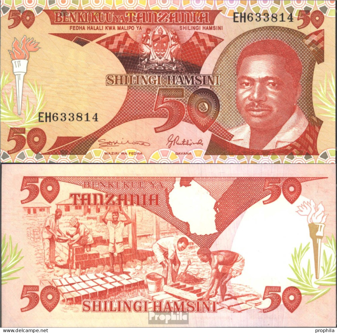 Tansania Pick-Nr: 19 Bankfrisch 1992 50 Shilingi - Tansania