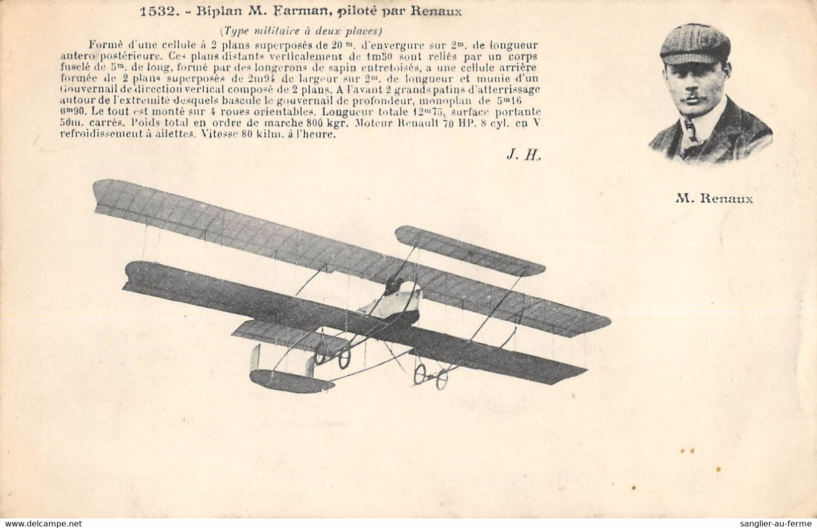 CPA AVIATION BIPLAN M.FARMAN PILOTE PAR RENAUX - ....-1914: Précurseurs