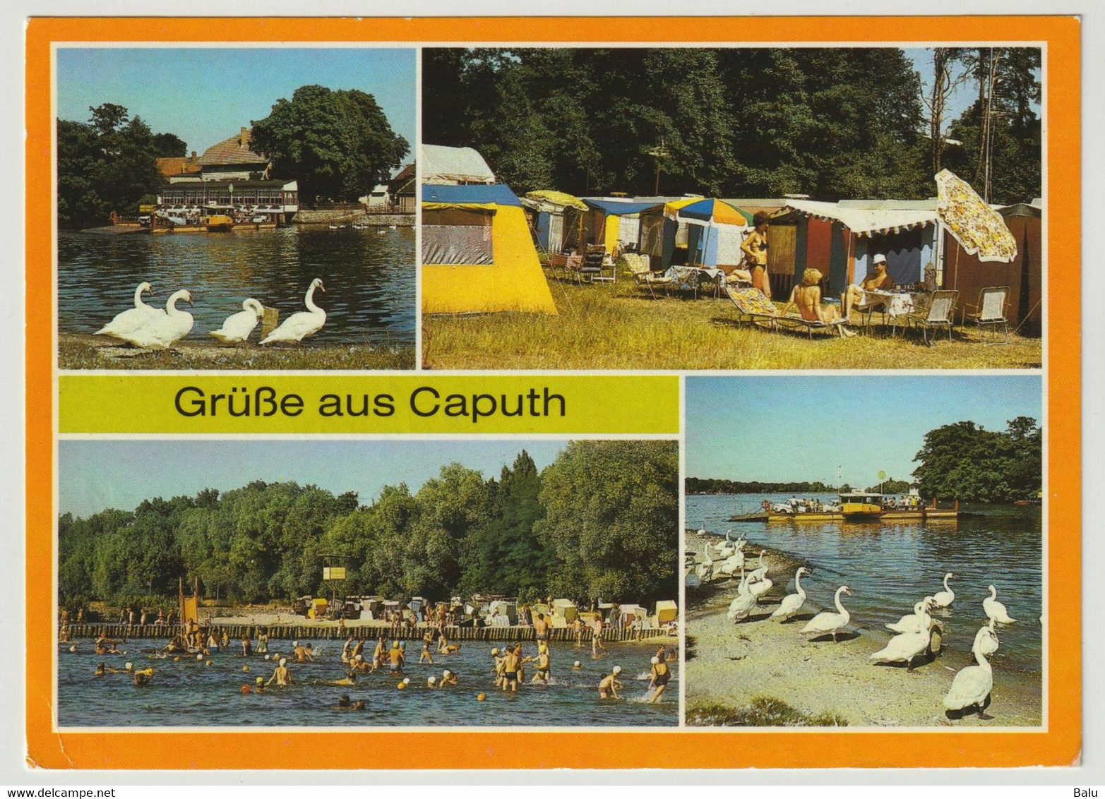 MBK Grüße Aus Caputh Kr. Potsdam Fährhaus Campingplatz Strandbad Fähre, 1988 Postalisch Gelaufen Mit SSt, 2 Scans - Caputh