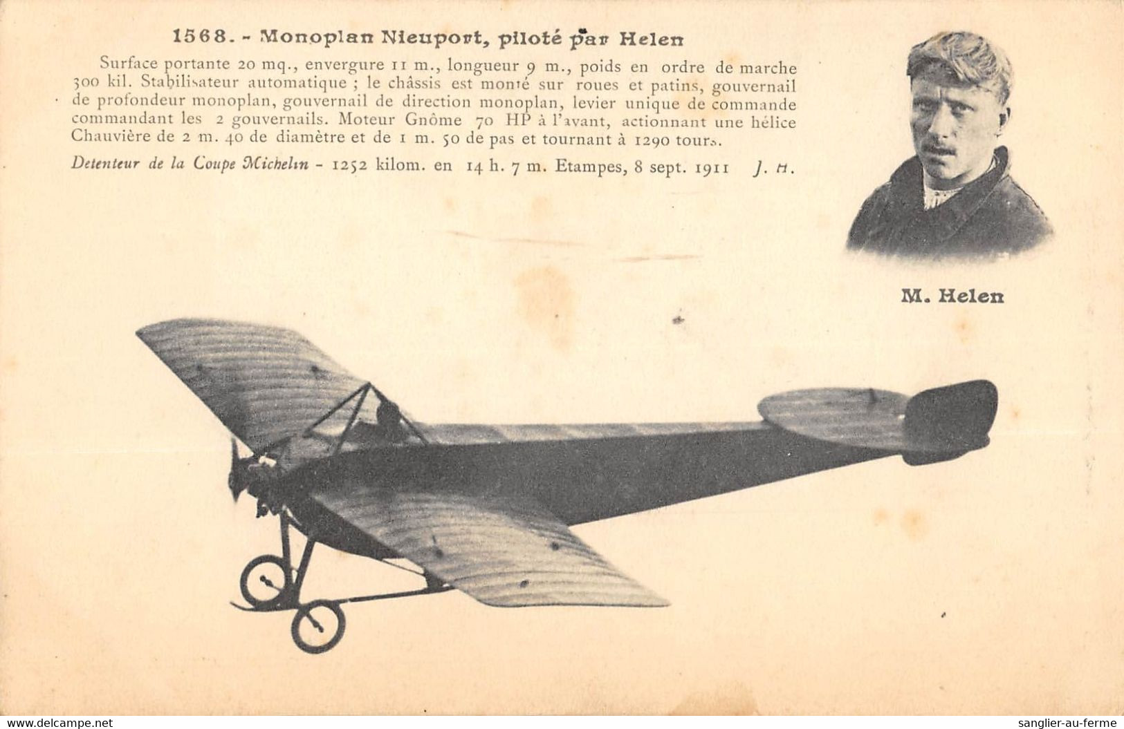 CPA AVIATION MONOPLAN NIEUPORT PILOTE PAR HELEN - ....-1914: Précurseurs