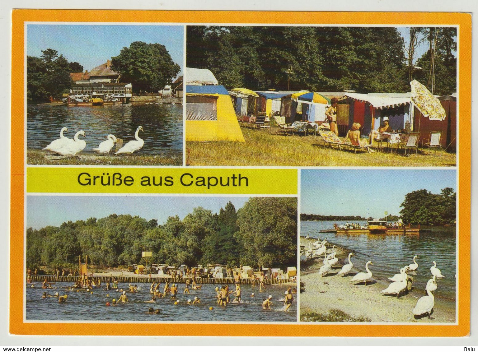 MBK Grüße Aus Caputh Kr. Potsdam Fährhaus Campingplatz Strandbad Fähre, 1987 Postalisch Gelaufen Mit SSt, 2 Scans - Caputh