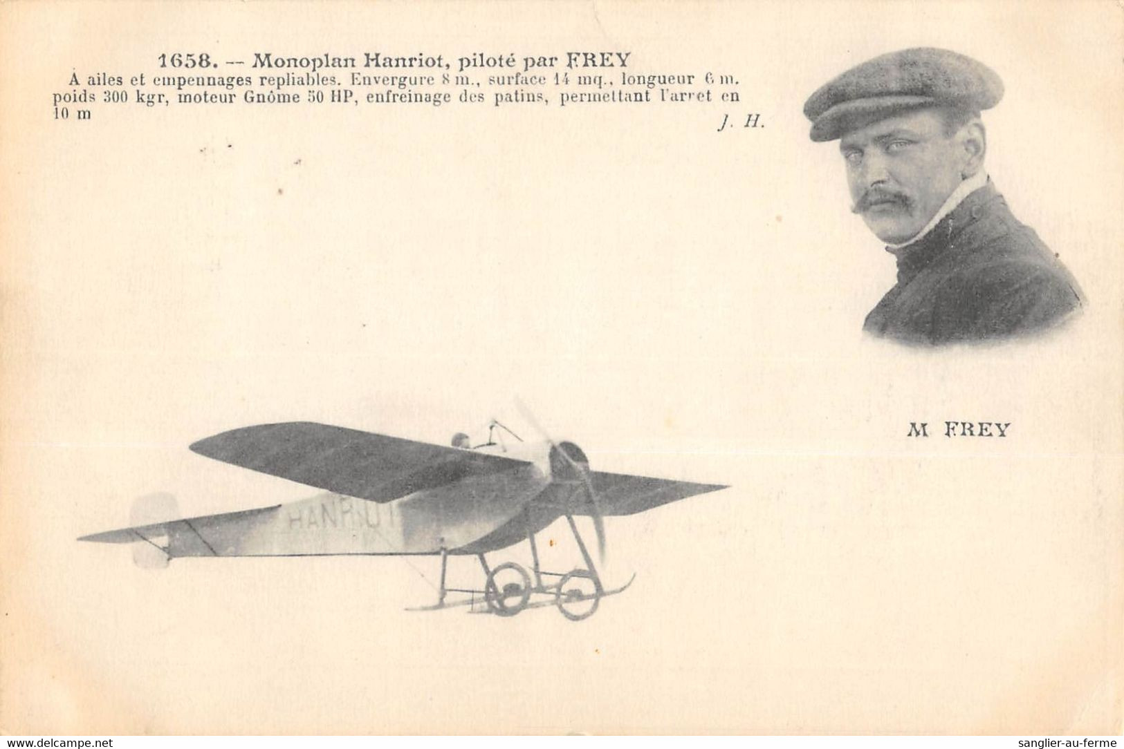 CPA AVIATION MONOPLAN HANRIOT PILOTE PAR FREY - ....-1914: Précurseurs