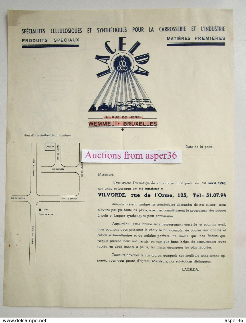 Cellulosiques & Synthétiques Pour La Carrosserie "Lacelda" Rue De Hene, Wemmel-Bruxelles 1948 - 1900 – 1949