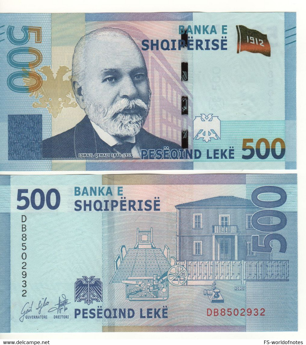 ALBANIA.  New 500 Leke. “Just Issued”.  Dated 2020 ( P77 )  ( Ismail Qemali + Room Of The Proclamation Of Independence ) - Albania