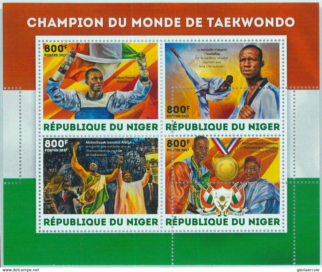 A1411 - NIGER - ERROR, MISPERF STAMP SHEET, 2017: Martial Arts, Taekwondo, Abdoul Issoufou, Flags - Zonder Classificatie