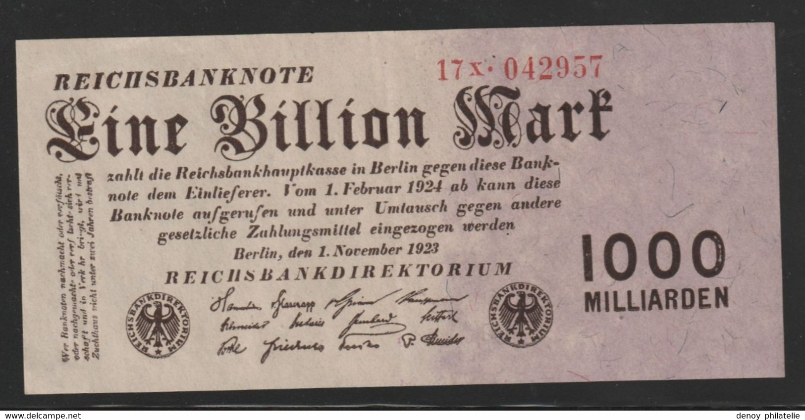 Allemagne Alemania Germany 1 Billion Mark 1923 Pick 129 Neuf Un Pli Central Invisible - 1 Biljoen Mark