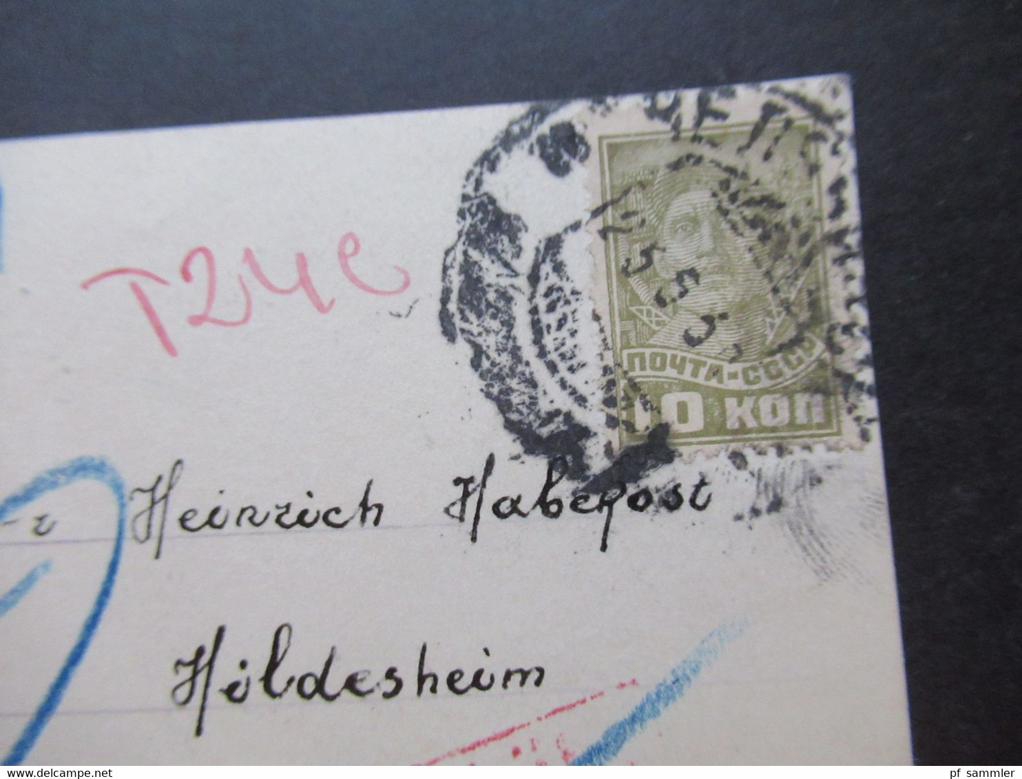 UdSSR 1936 Foto AK Nach Hildesheim Gesendet Mit Rotem Nachgebühr Stempel Und Blaustift 20 / Taxe - Covers & Documents