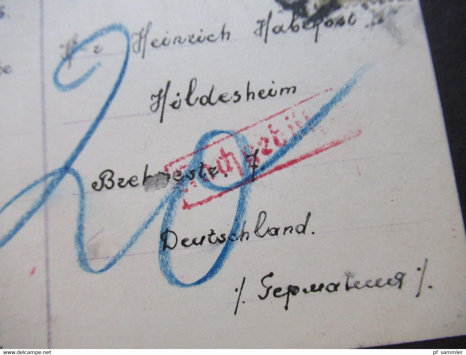 UdSSR 1936 Foto AK Nach Hildesheim Gesendet Mit Rotem Nachgebühr Stempel Und Blaustift 20 / Taxe - Storia Postale