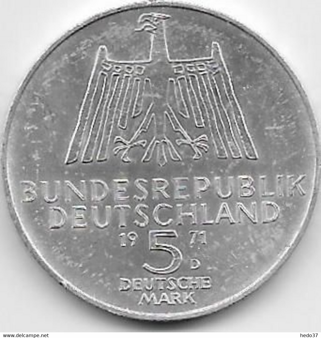 Allemagne - 5 Mark 1971 - Argent - 5 Marcos