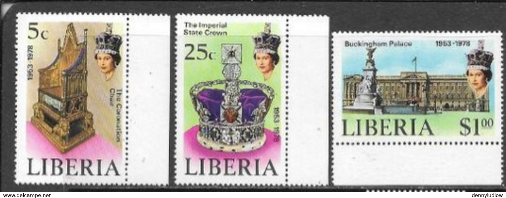 Liberia  1978  Sc#813-5   Coronation  Set   MNH  2016 Scott Value $3.75 - Liberia