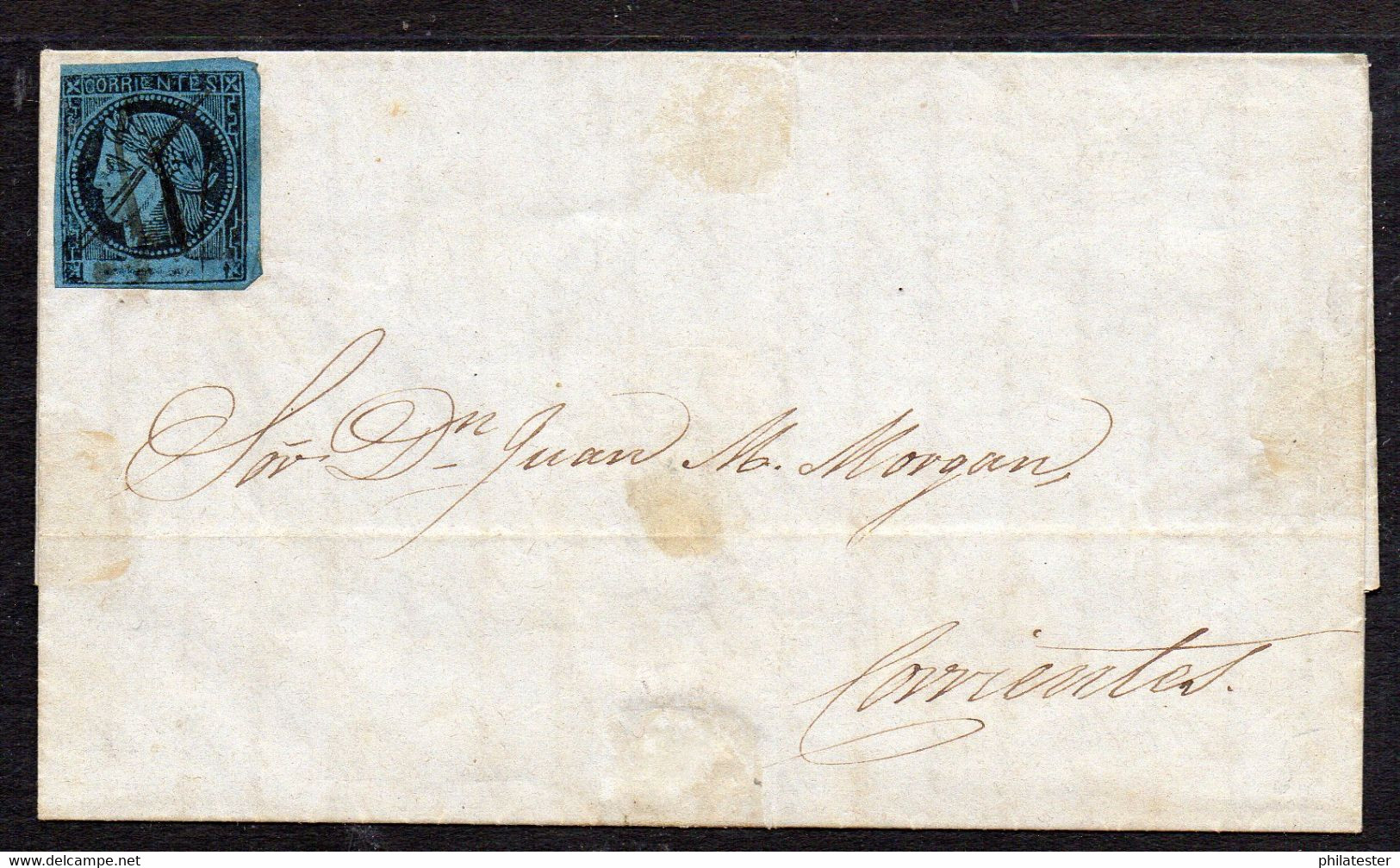 Corrientes 1861 Complete Folded Letter With GJ # 3 Very Fine Used. - Corrientes (1856-1880)