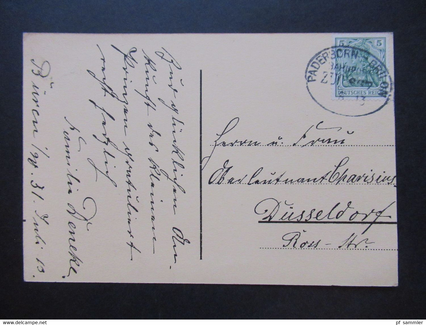 1913 AK Herrenhaus Bahnpoststempel Paderborn - Brilon Zug 667 Nach Düsseldorf An Oberleutnant Charisius (DOA / Kolonie) - Paderborn