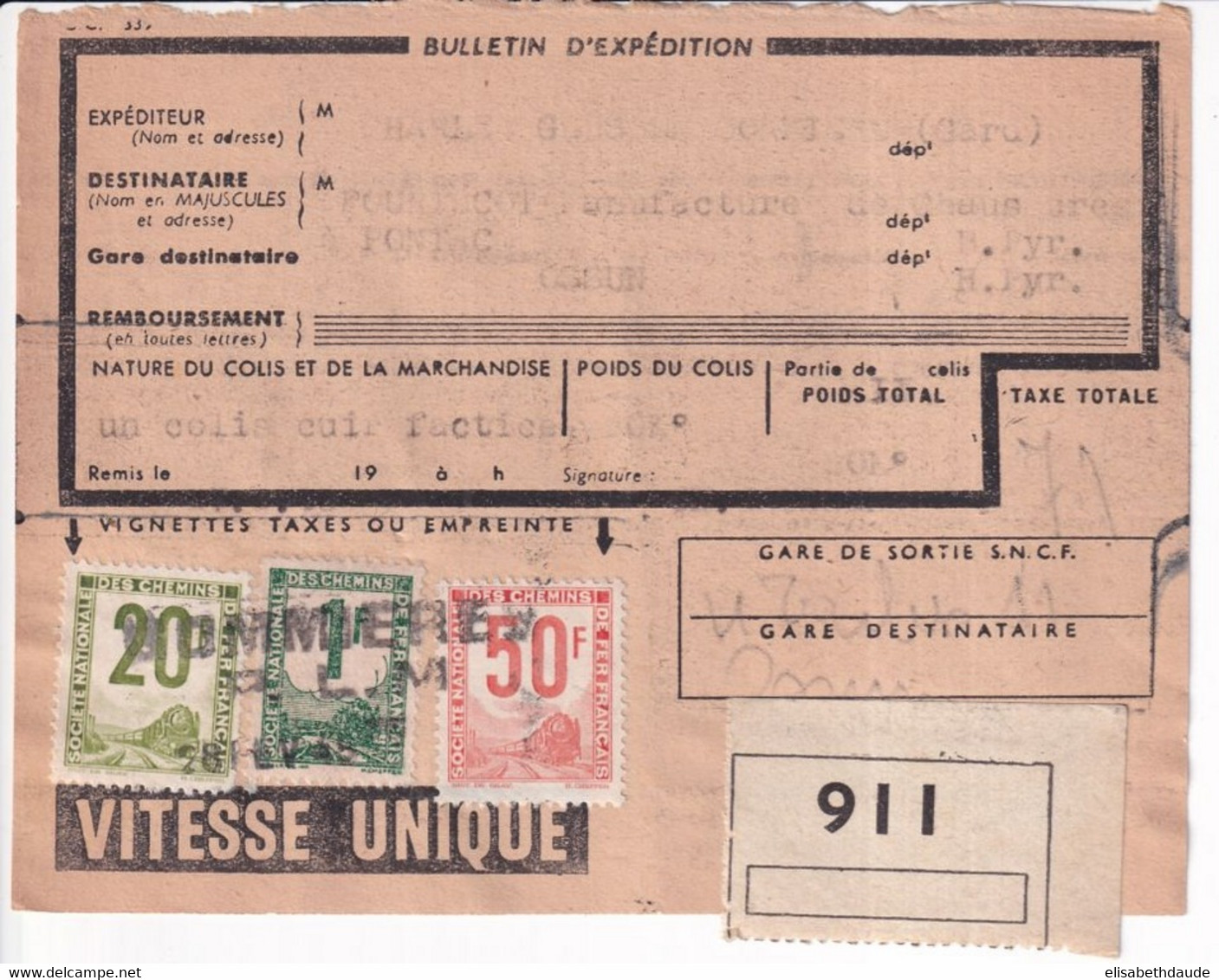 COLIS POSTAUX - 1945 - BULLETIN EXPEDITION De SOMMIERES (GARD) => OSSUN - Brieven & Documenten