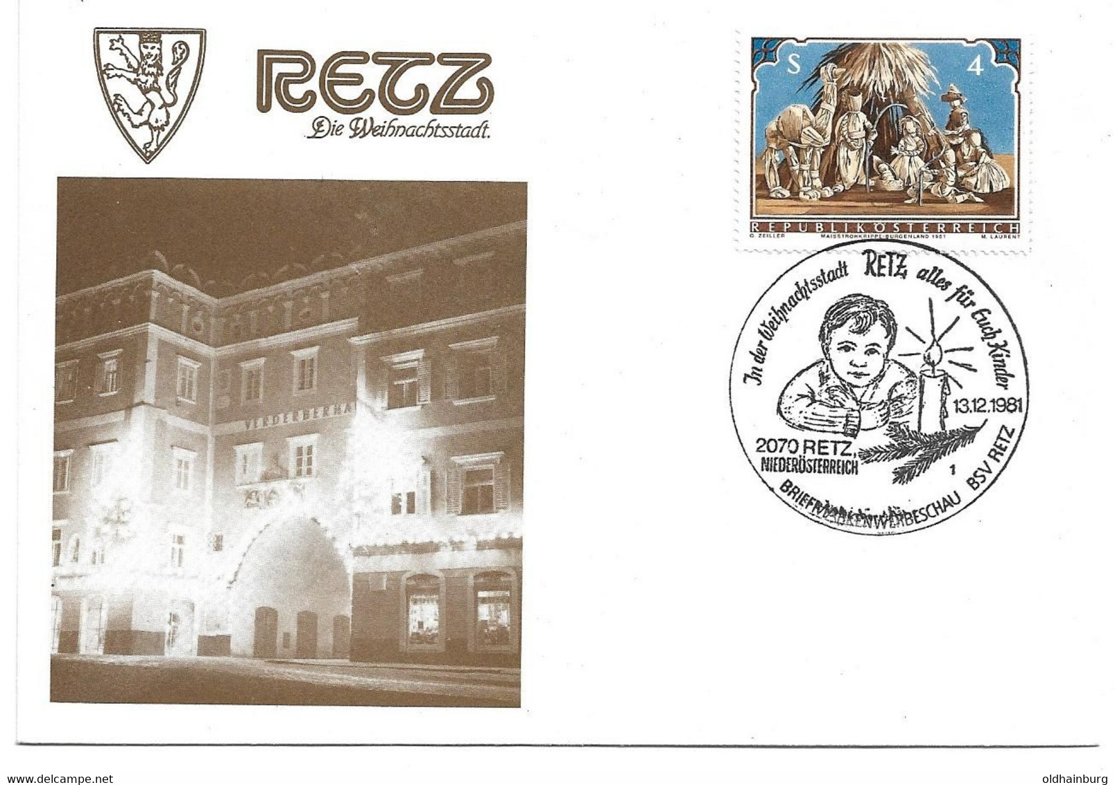 2007i: Heimatbeleg Weihnachtsstadt 2070 Retz, Sonderstempel 1981 - Hollabrunn