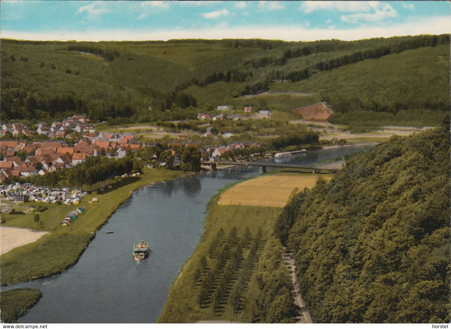 D-34399 Oberweser - Oberweserbergland - Gieselwerder - Dampfer - Weserbrücke - Luftbild - Aerial View - Bad Karlshafen