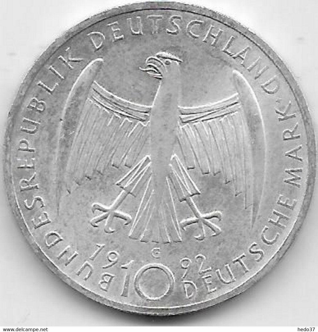 Allemagne - 10 Mark 1992 - Argent - Conmemorativas