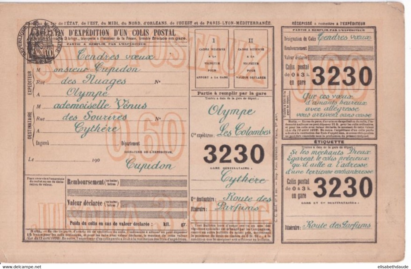 COLIS POSTAUX - ANNEES DEBUT 1900 - CARTE POSTALE FANTAISIE - Covers & Documents