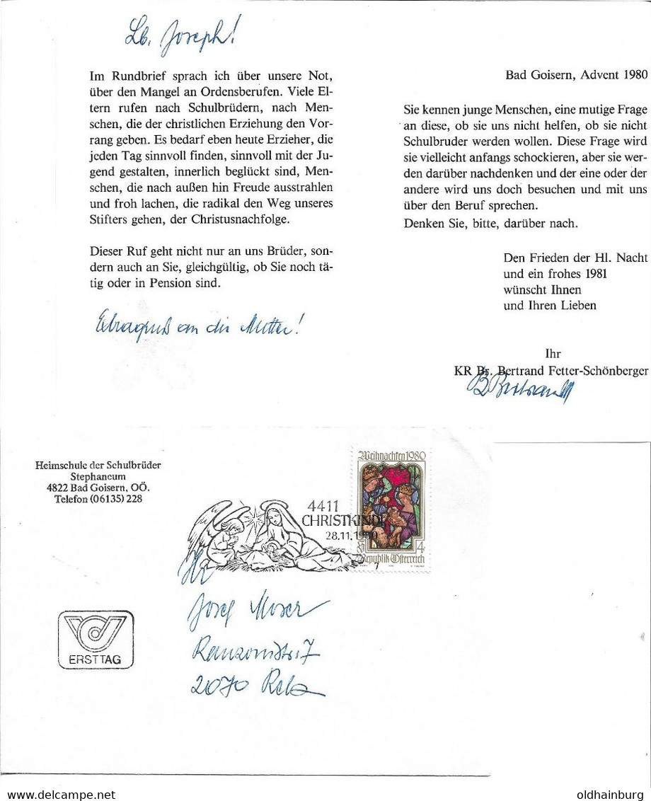 2007s: Autograph Bad Goisern 1980, Schulbrüder Stephaneum, über Christkindl Weihnachtsgruß Verschickt - Bad Goisern