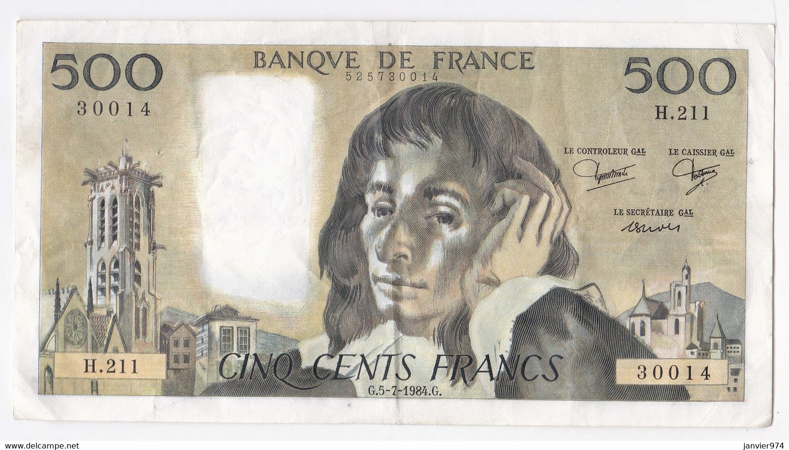500 Francs Pascal 5 – 7 – 1984, Alph. H 211 N° 30014, TTB/SUP - 500 F 1968-1993 ''Pascal''