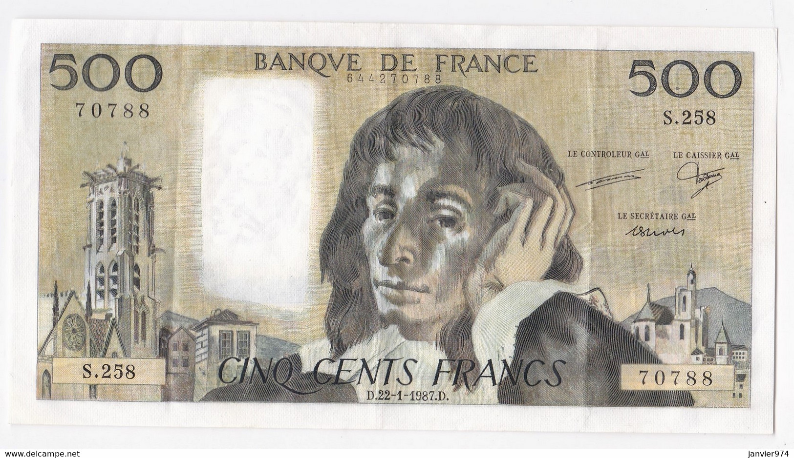 500 Francs Pascal 22 – 1 – 1987, Alph. Y 241 N° 70788, SUP - 500 F 1968-1993 ''Pascal''