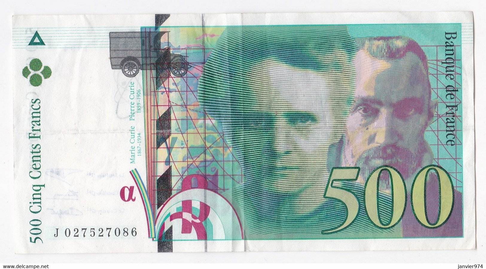 500 Francs Pierre Et Marie Curie 1994, Alph. J. 027527086, SUP - 500 F 1994-2000 ''Pierre En Marie Curie''