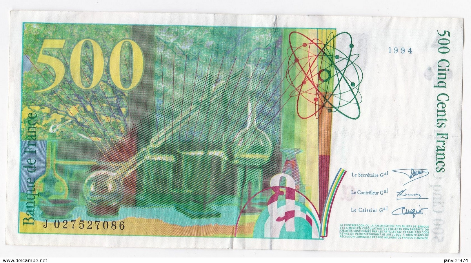 500 Francs Pierre Et Marie Curie 1994, Alph. J. 027527086, SUP - 500 F 1994-2000 ''Pierre Et Marie Curie''