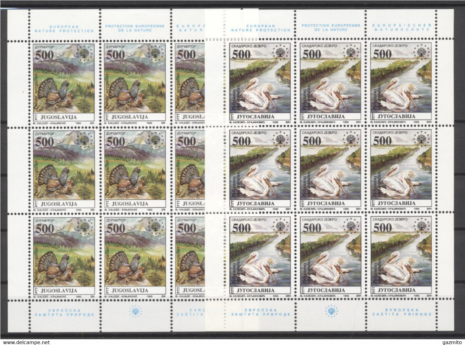 Yugoslavia 1992, Nature, Birds, Pheasants, Pellican, 2sheetlets - Perdrix, Cailles