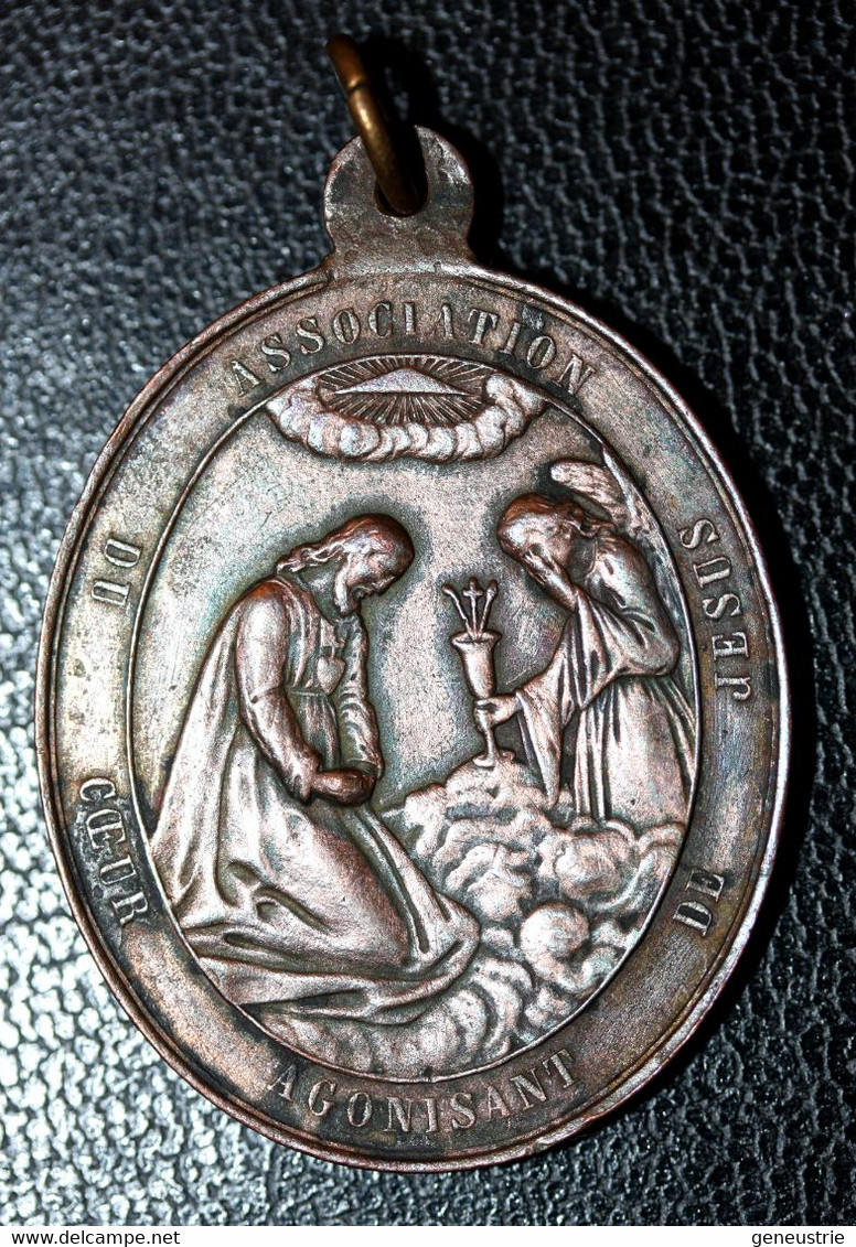 Médaillon Pendentif Médaille Religieuse Bronze XIXe "Association Du Coeur Agonisant De Jésus" Religious Medal - Religion & Esotérisme