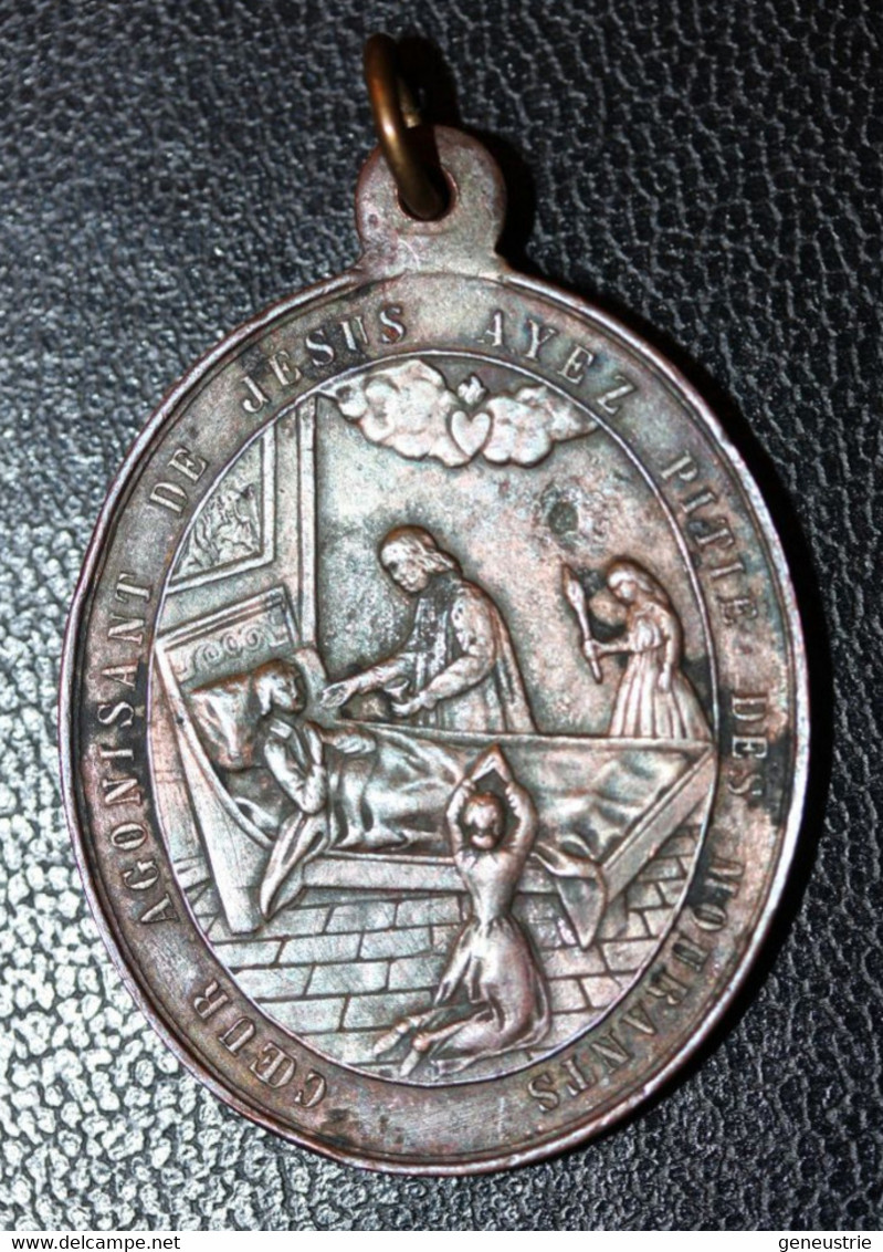 Médaillon Pendentif Médaille Religieuse Bronze XIXe "Association Du Coeur Agonisant De Jésus" Religious Medal - Religion & Esotérisme