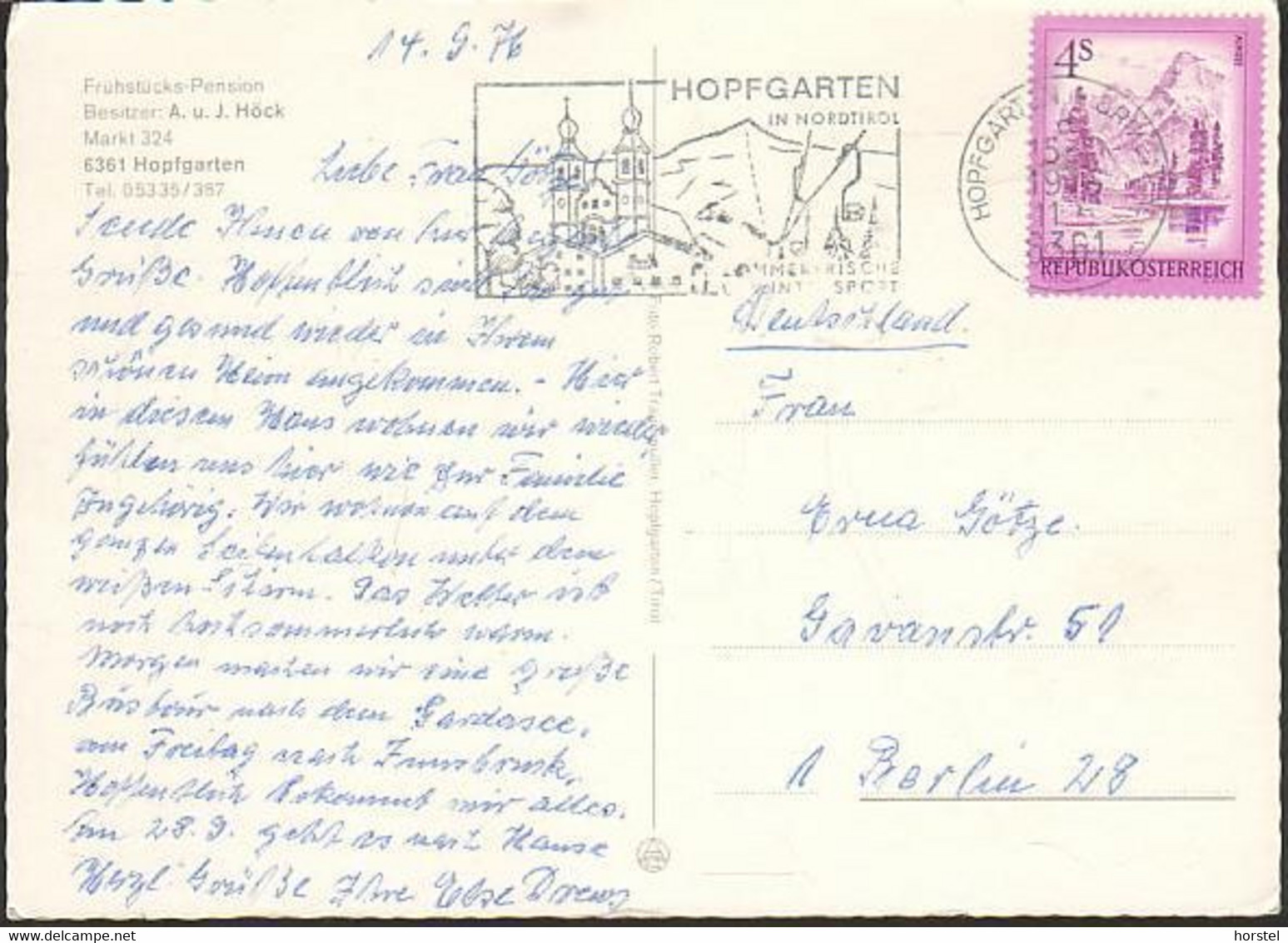 Austria - 6361 Hopfgarten Im Brixental - Frühstücks-Pension  - Car - Ford Escort - Nice Stamp - Brixen Im Thale