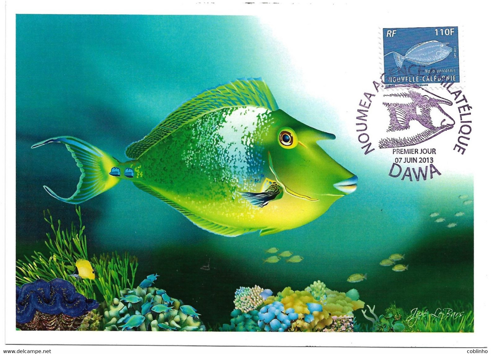 NOUVELLE CALEDONIE (New Caledonia) - Carte Maximum - YT 1176 - 2013 - Poisson, Dawa, Unicorn Fish, Naso Unicornis - Cartoline Maximum