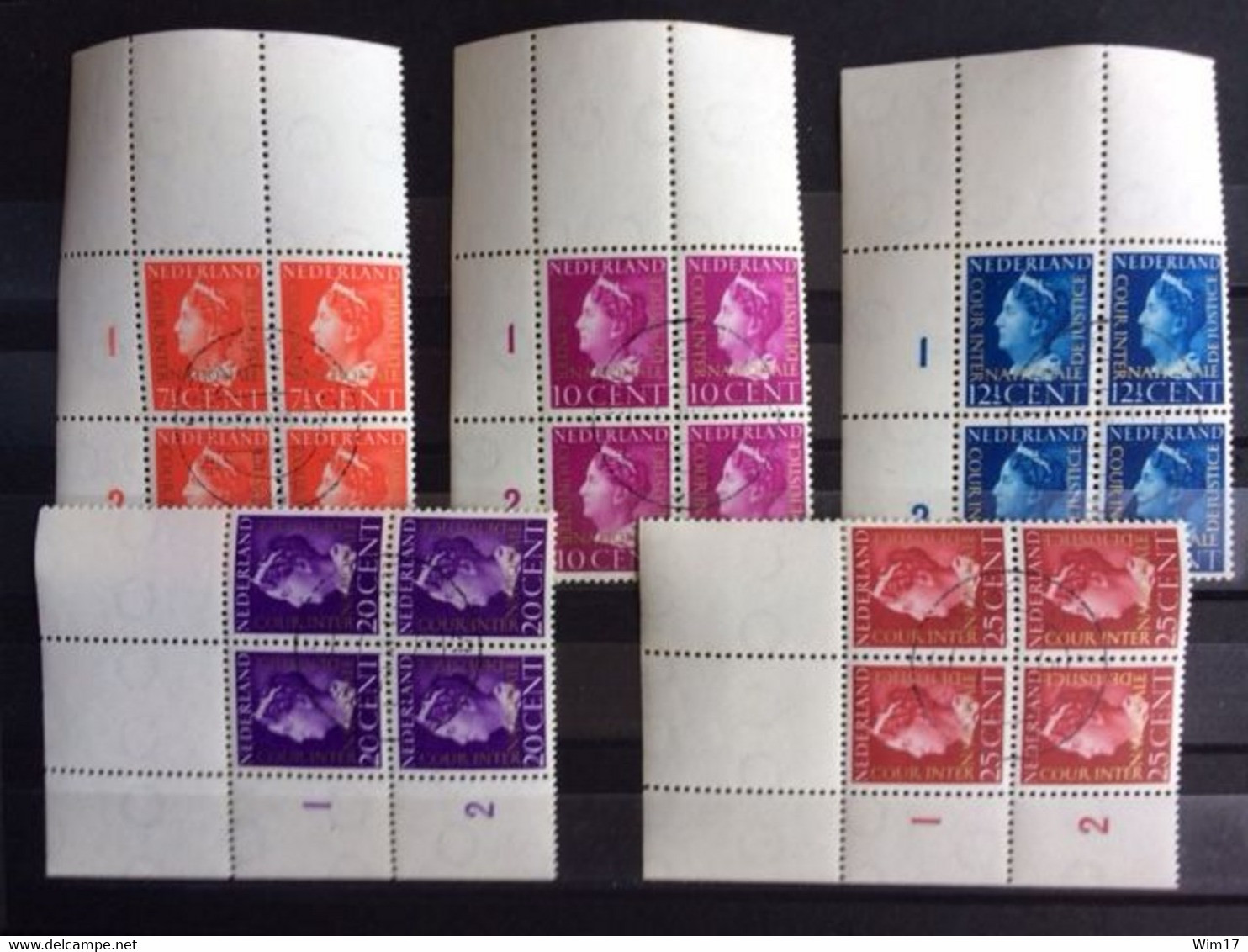 NETHERLANDS 1947 CORNERBLOCKS USED SERVICE 20/24  NEDERLAND NVPH DIENST 20/24 COUR DE JUSTICE - Dienstmarken