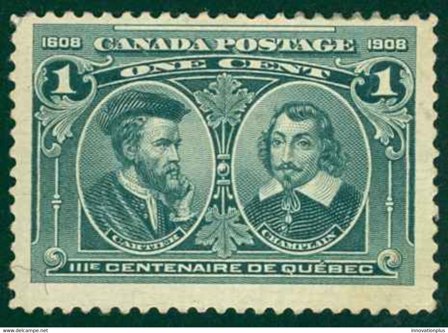 Canada Sc# 97 MH (a) 1908 1c Green Cartier & Champlain - Nuevos
