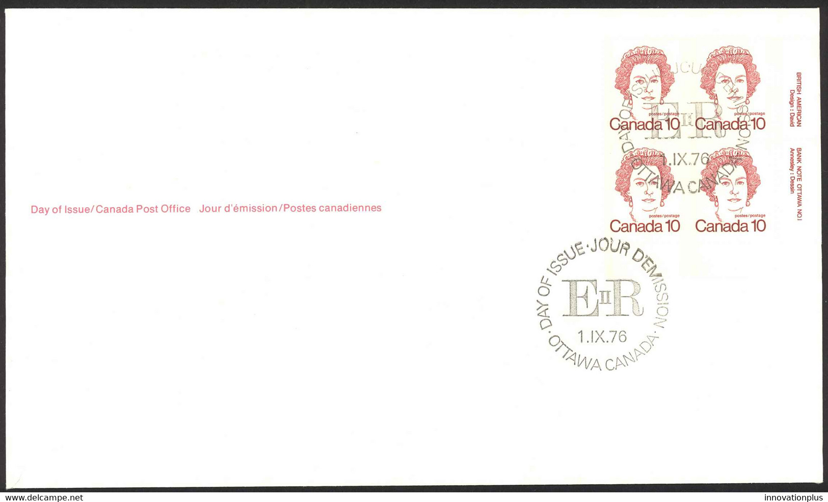 Canada Sc# 593A FDC Inscription Block 1976 09.01 Queen Elizabeth II - 1971-1980