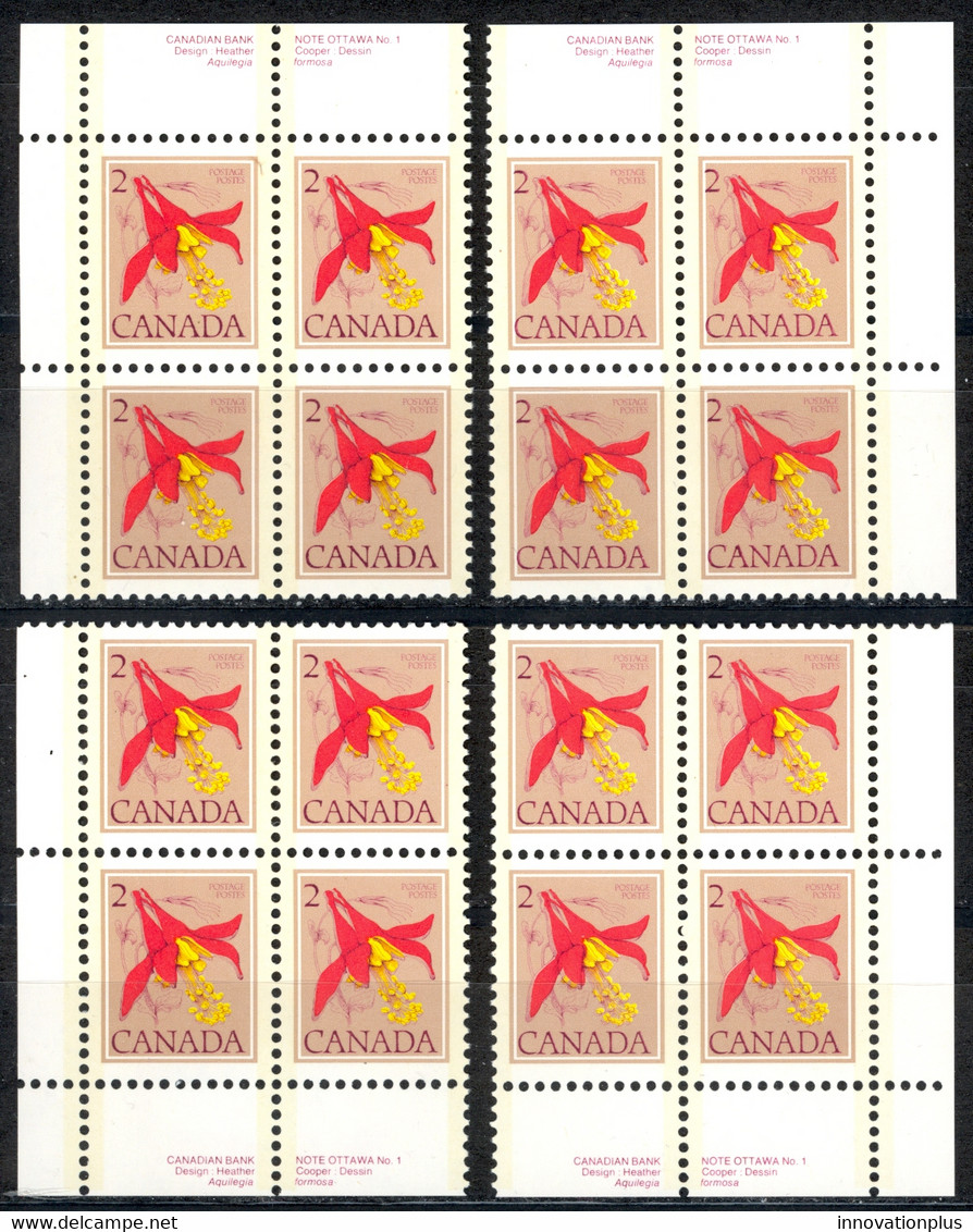 Canada Sc# 707 MNH PB Set/4 1977 2c Western Columbine - Neufs