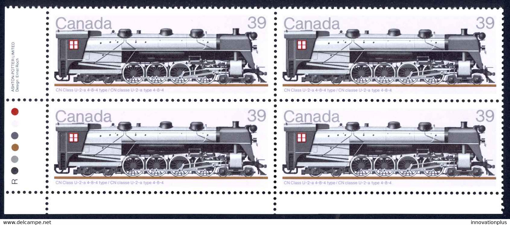 Canada Sc# 1073 MNH PB LL 1985 39c Locomotives - Neufs