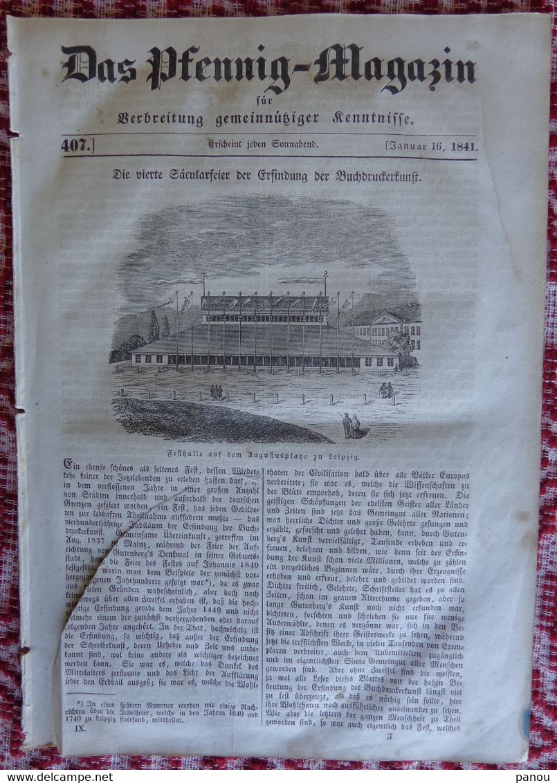 DAS PFENNIG MAGAZIN Nr 407. 16 Januar 1841. LEIPZIG - Autres & Non Classés