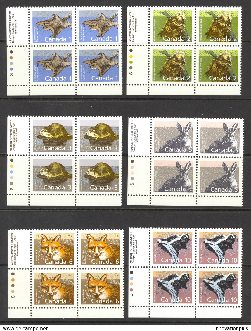 Canada Sc# 1155-1160 MNH PB LL 1988 1c-10c Mammal Definitives - Nuovi